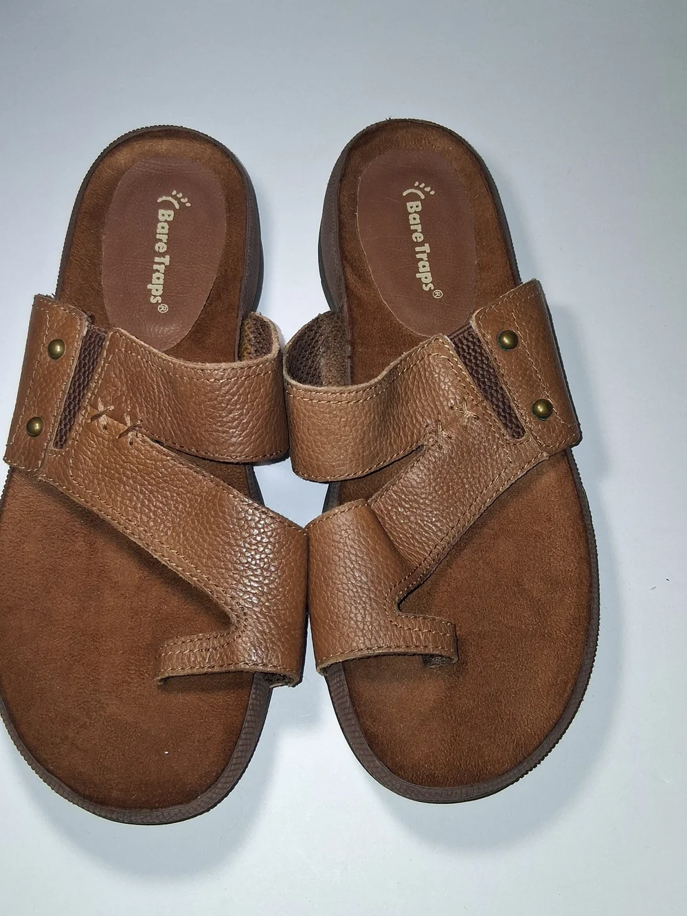 BareTraps Lainey Women's Brown Leather Slide Sandals US Size 8.5 M